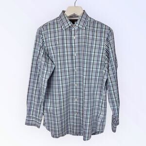Banana Republic Blue & White Plaid Shirt Cotton Non Iron Slim Fit 16 -16 1/2